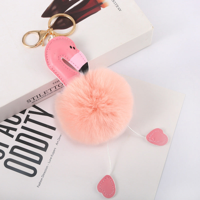Wholesale Flamingo Faux Rex Rabbit Keychains
